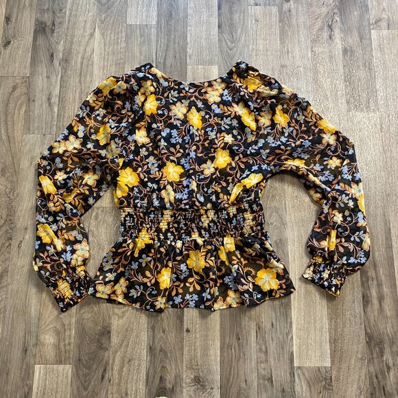 Old Navy Floral V-Neck Peasant Peplum Blouse Long Sleeve Size Medium - Picture 3 of 7